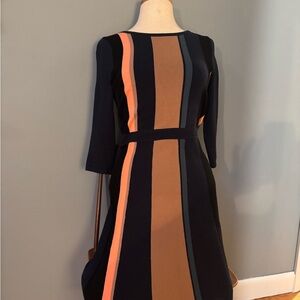 Boden Multicolored Striped Black Tan Peach and Blue Striped Long Sleeve Dress